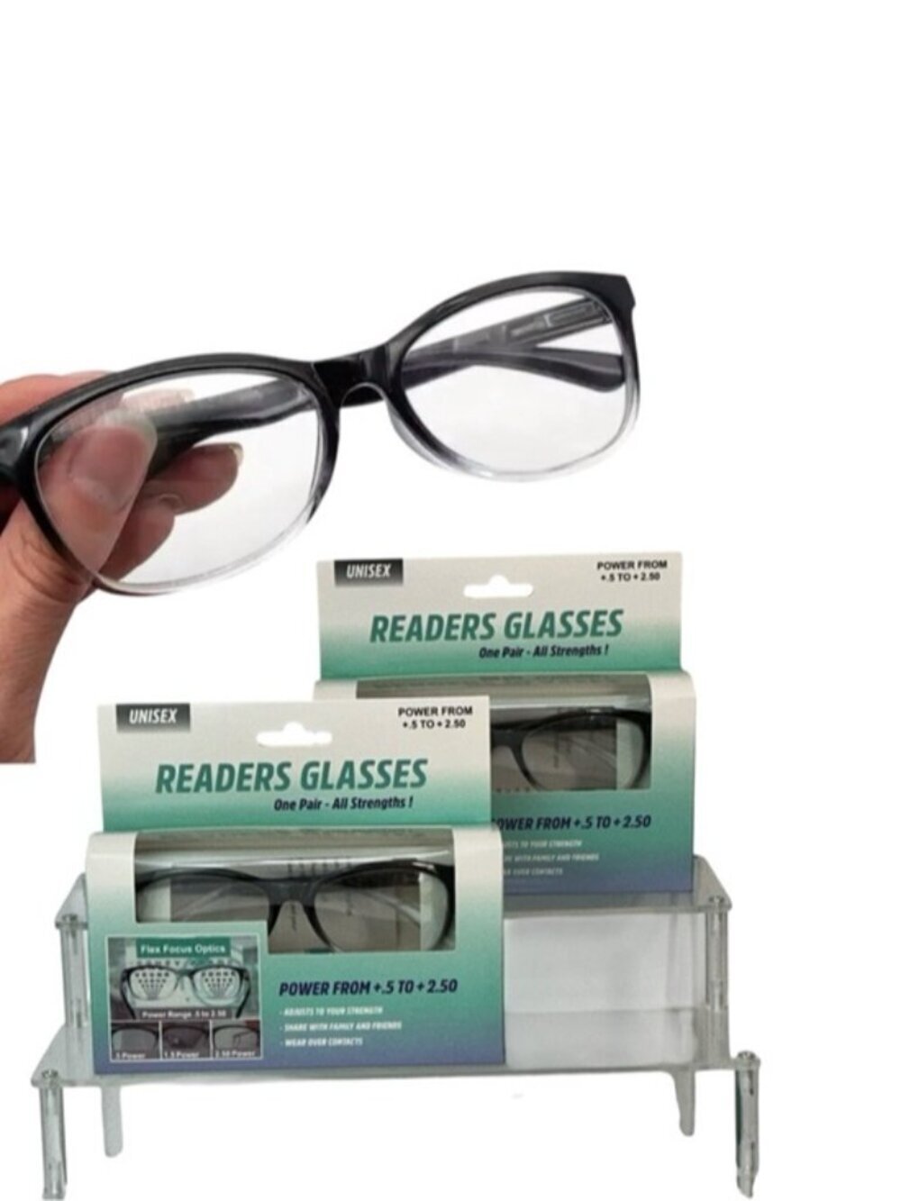 Readers 2 Pair Auto Flex Focus Magnification .5X through 2.5X Unisex Black